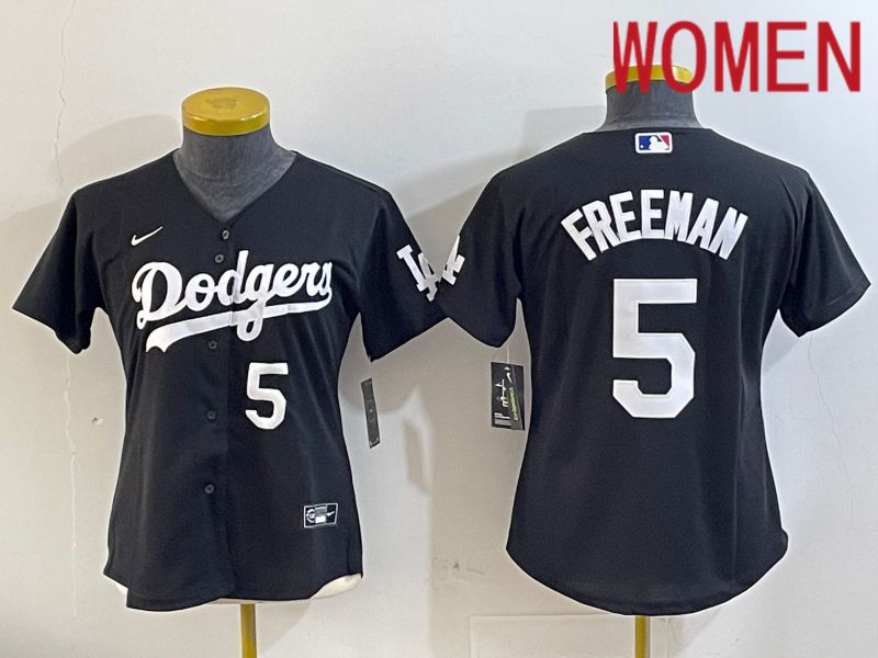 Women Los Angeles Dodgers 5 Freeman Black Game 2024 Nike MLB Jersey style 11212